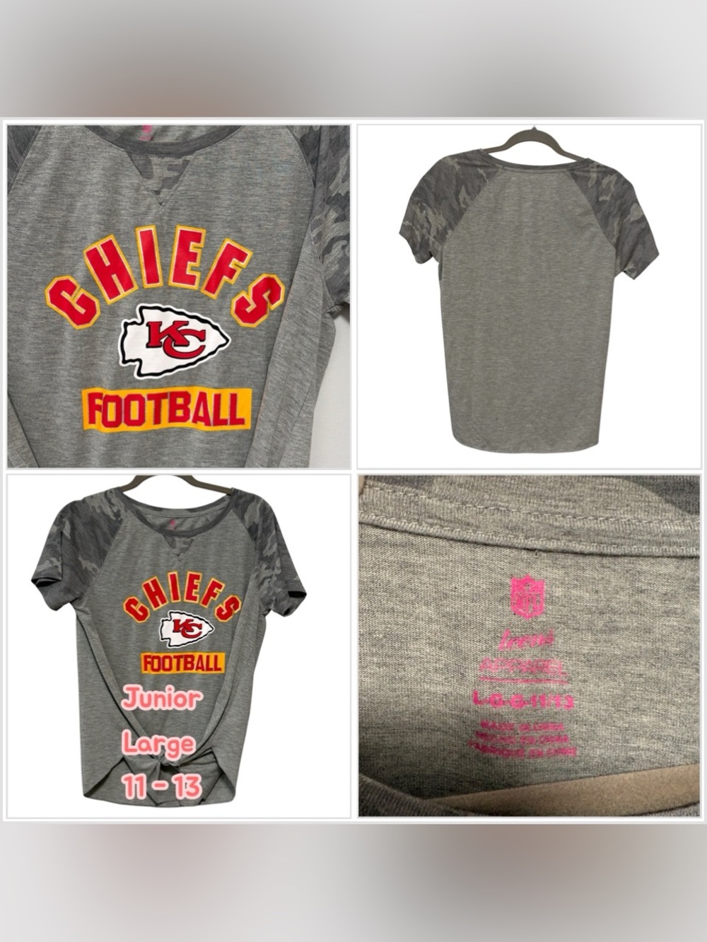 Juniors NFL Teens Kansas City Chiefs Large 11/13 Short Sleeve Crew T-Shirt Top